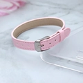 Pink leather keychain wristband with silver metal buckle on marble background - 10MM PU Leather Wristband-Pink (Square Buckle)