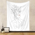 Detail of artistic floral female portrait line art tapestry on textured wall - 73*95CM / SM006-Floral Profile (Brushed Style)