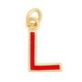 Golden letter L pendant with red enamel filling and circular link for necklaces - Red - Letter L