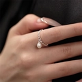 Adjustable 925 sterling silver chain ring featuring a white teardrop pearl pendant - JZ0892-Artificial Pearl Pendant