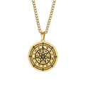 Collar protección Wicca dorado con colgante de rueda pentagrama 12 zodiacos en fondo blanco - Dorado