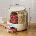 Rotating grain dispenser with compartments for cereals in white and transparent finish - 6-Grid Rotating One-Click Open / 5kg Cream White