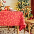 Mantel navideño rojo con motivos dorados de copos de nieve y campanas para decoración - 60*60cm / Rojo