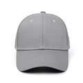 Detail view of the breathable cotton twill texture and stitching on a grey baseball cap - Gray