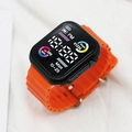 Black stylish LED sports watch with orange wavy silicone strap and heart rate monitor - Orange-Black