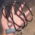 Luxurious black rhinestone phone lanyard with silver spring clasp and insert card - Crossbody Full Rhinestone Lanyard + Metal Patch + Silver Round Buckle / Black