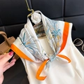 Satin square scarf with tropical floral bird print and orange border on white top - New Silk Scarf/small Square Scarf 1 / 65