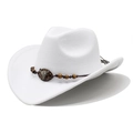 Dettaglio cappello da cowboy in feltro bianco con cordino intrecciato e fibbia con teschio - M (56-58cm) / Bianco