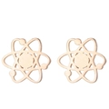 Minimalist wooden flower stud earrings featuring laser-cut hollow geometric floral patterns - Rose Gold