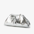 Stijlvolle zilveren cloud-clutch met slangenpatroon en metalen ketting voor avond - Zilveren Slangenpatroon
