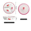 Assiette déjeuner 3 compartiments en céramique 8 pouces avec motifs cerises et couvercle - Bol 3 compartiments 8 pouces - Cerise avec couvercle