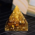 Pyramide d'orgone avec feuilles d'or, pierres d'oeil de tigre et spirale de cuivre - Style 31