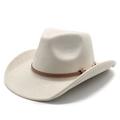 Classic beige suede cowboy hat with brown faux leather belt and gold metal buckle - M(56-58cm) / Beige (Suede)