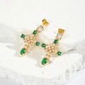Pendientes de cruz dorados con circón verde y perlas sobre piedra blanca, chic - Chapado en Oro de 18K / Verde
