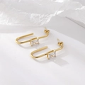 Minimalistische goldene U-Ohrringe mit rechteckigem Zirkonia-Inlay für Damen - Gold (Weißer Strass)