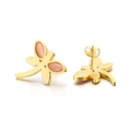 Elegant gold dragonfly stud earrings featuring pink gemstone wings on a white background - Gold Pink Gemstone Dragonfly Style (KE46757-K)