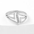 Anello geometrico in acciaio inossidabile con micro-pavé di diamanti, finitura argento - US 7 / Color Acciaio