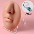 Aqua crystal disco ball nose screw ring 20G surgical steel piercing on model - 0.8x7x3mm / S-Shape Aqua Blue