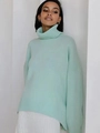 Pull chic en maille vert menthe à col roulé et épaules tombantes pour femmes - S / Vert