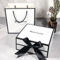 Elegant white gift box and matching carrier bag with black ribbon and Best Love print - 16*16*7cm / White Gift Box + Gift Bag (with Bow)