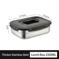 2500ml rectangular stainless steel food container with black airtight lid and handle - 2500ML Rectangular Fresh-keeping Box With Lid and Handle