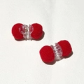 Set of two cute red plush ball hair claws for women in a stylish bow knot design - Red