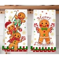 Gingerbread man themed Christmas kitchen towels set of two with Merry Christmas print - Festive Gingerbread Man Style (MJBT66-85) / 2 Pieces/Pack (40*60cm)