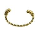 Men's Norse Viking dragon head open bangle with twisted gold and silver finish - Gold and Silver Two-tone (Full)