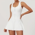Robe de tennis blanche sans manches avec fermeture éclair avant et jupe trapèze - XL / Blanc Cygne