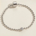 Detail of silver bead chain bracelet with a pave-set crystal ball and barrel clasp - SL0184-3 Copper Bead Zircon Bracelet White Gold Plated / Silver