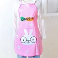 Pink waterproof apron featuring a large cartoon rabbit print and RABBIT text design - Pink Rabbit