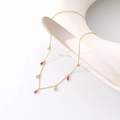 Golden O-chain necklace with red rectangular and clear round zircon pendants - Gold Red Square
