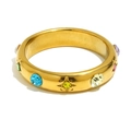 Exquisito anillo de acero inoxidable chapado en oro de 18K con cristales de colores - Talla 6 / Estilo Flor Anillo (R4702-R5524) - Dorado Multicolor