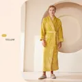 Classic plush flannel long robe for men in light yellow with waist belt and pockets - Light Yellow (Male)