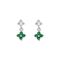 Pendientes de trébol de plata S925 con circonitas verdes y transparentes brillantes - Plata 925 / Color Platino (Piedra Verde)