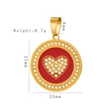 Hip hop stainless steel round pendant with red enamel heart and crystal border inlay - Round Red Heart Style (HD-76)