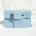 Light blue PU leather jewelry pouch with gold snap button and textured finish - 8*8cm / Blue
