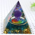 8cm pyramid with blue crushed stones, purple crystal sphere and mandala pattern - 8cm / 23 Glaze