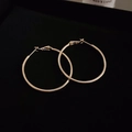 Close-up of elegant gold hoop earrings with smooth metallic texture on black background - Silver Plain Medium Hoop Post