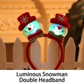 LED Christmas headband with dual snowman figures wearing red hats and bows - LED Dual (Snowman)