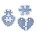 Heart puzzle silicone resin molds for DIY keychains and Valentines cake decorations - Transparent 3-Piece Set