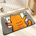 Tappeto da bagno grigio assorbente con simpatico gatto arancione in tessuto floccato - 50*80cm / Gatto Sciocco
