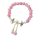 Pink beaded bracelet with shell flower charm and colorful tassels on white background - S015-rose Red Floral Bracelet #sz162