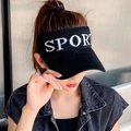 Classic black knitted sun visor hat with sport embroidery for outdoor activities - Knitted Empty Top Hat / Black (SPORT Pattern)
