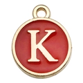 Red enamel alphabet letter K pendant with golden frame for DIY jewelry making - Double-Sided Letter K / 1 Piece (12x14mm) / Red