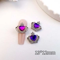 Macro detail of crown nail art charms with purple heart crystals and rhinestones - Silver-Multicolor Purple