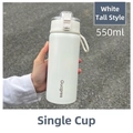 Minimalist white tall 550ml water bottle with portable handle and matte finish - White (Large White Vacuum Cup)