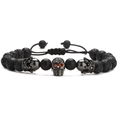 Mens gothic braided bracelet with tiger eye, lava stone, skull and crown charms - Lava Stone Skull Style / Black/Lava Stone With Skull