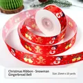25mm Christmas polyester ribbon with snowman and gingerbread prints, 10 yards length - 25mm Width * 10 Yards / Red (Snowman Gingerbread Bell)