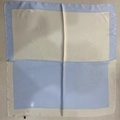 Square satin scarf with blue and beige color block pattern and elegant silk texture - Milan Square Scarf / 65